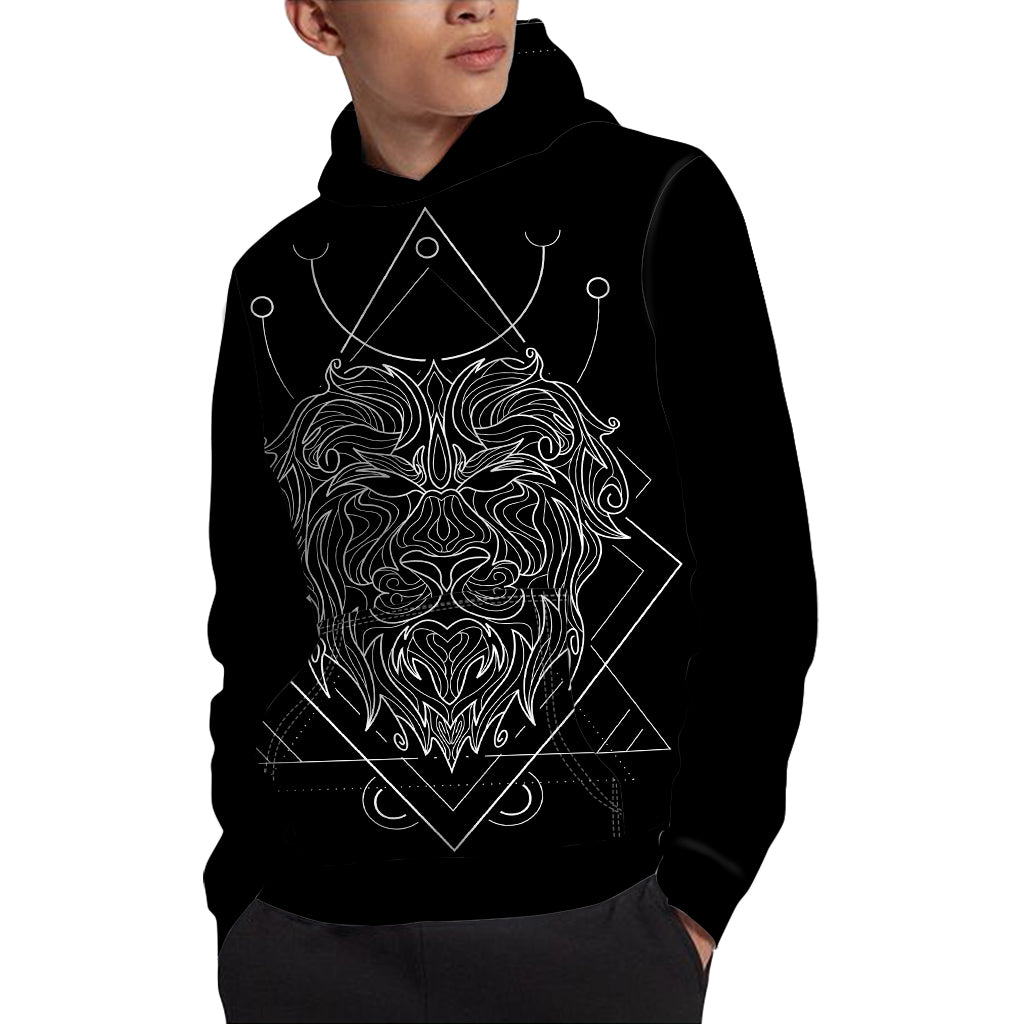 Black And White Leo Sign Print Pullover Hoodie