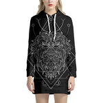 Black And White Leo Sign Print Pullover Hoodie Dress