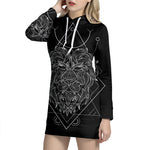 Black And White Leo Sign Print Pullover Hoodie Dress