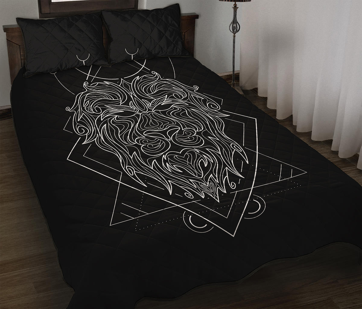 Black And White Leo Sign Print Quilt Bed Set