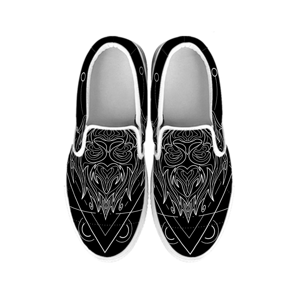 Black And White Leo Sign Print White Slip On Shoes