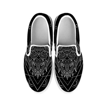 Black And White Leo Sign Print White Slip On Shoes