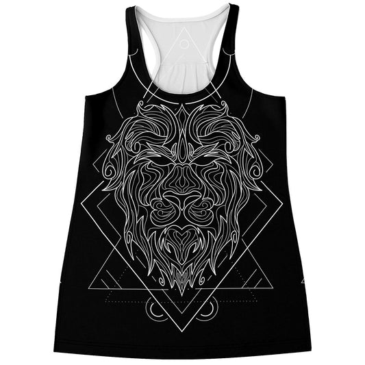 Black And White Leo Sign Print Women's Racerback Tank Top