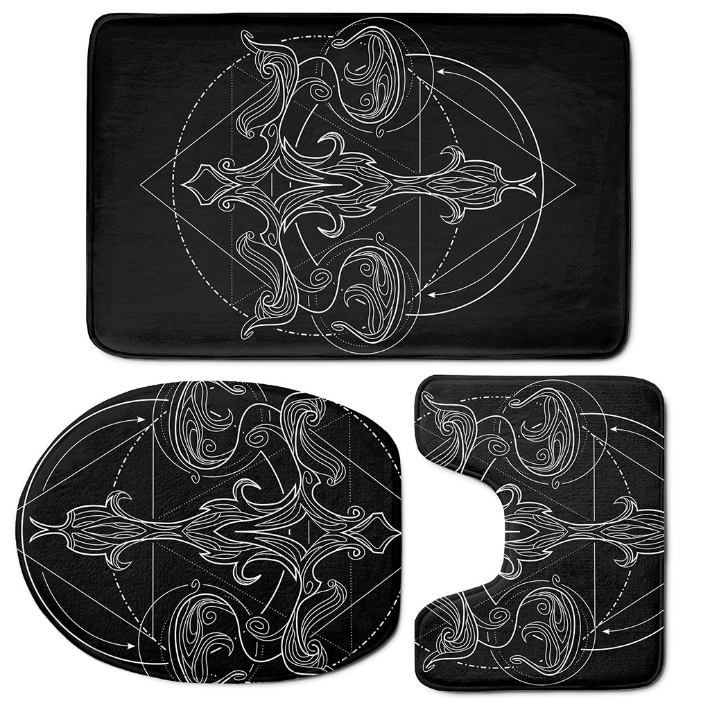 Black And White Libra Sign Print 3 Piece Bath Mat Set