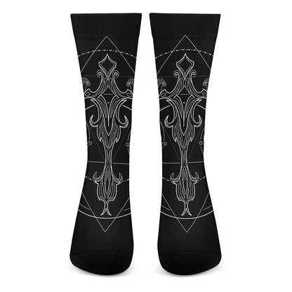 Black And White Libra Sign Print Crew Socks