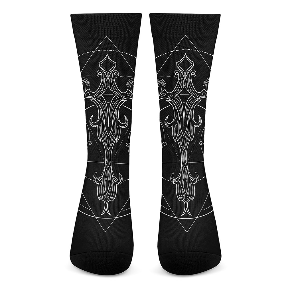 Black And White Libra Sign Print Crew Socks