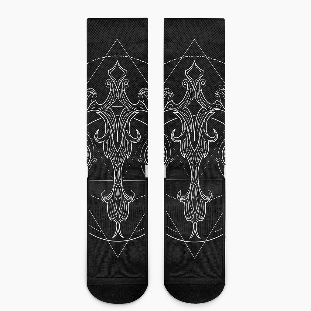 Black And White Libra Sign Print Crew Socks