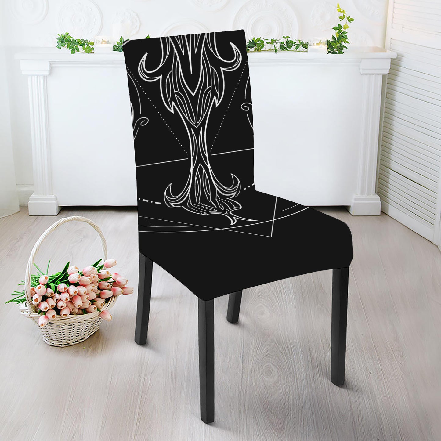 Black And White Libra Sign Print Dining Chair Slipcover