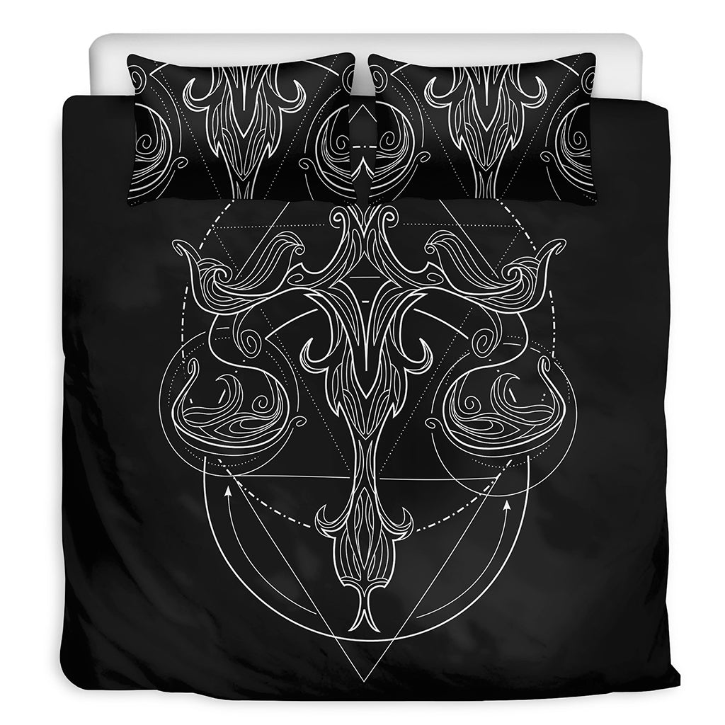 Black And White Libra Sign Print Duvet Cover Bedding Set
