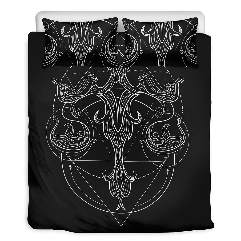 Black And White Libra Sign Print Duvet Cover Bedding Set