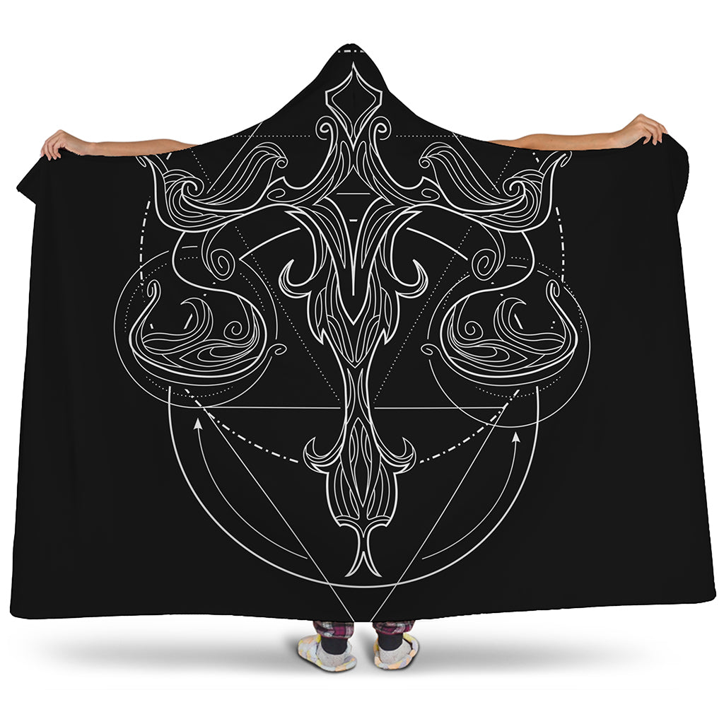 Black And White Libra Sign Print Hooded Blanket