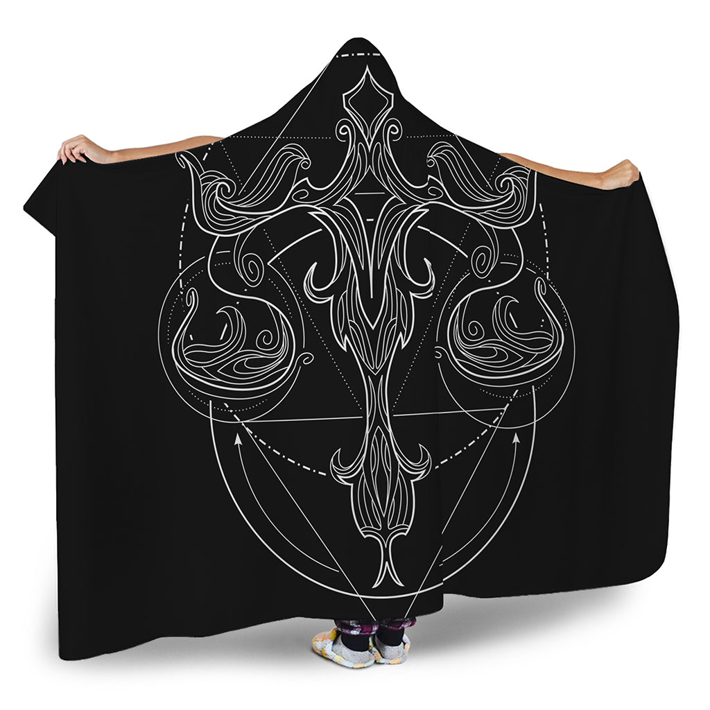 Black And White Libra Sign Print Hooded Blanket