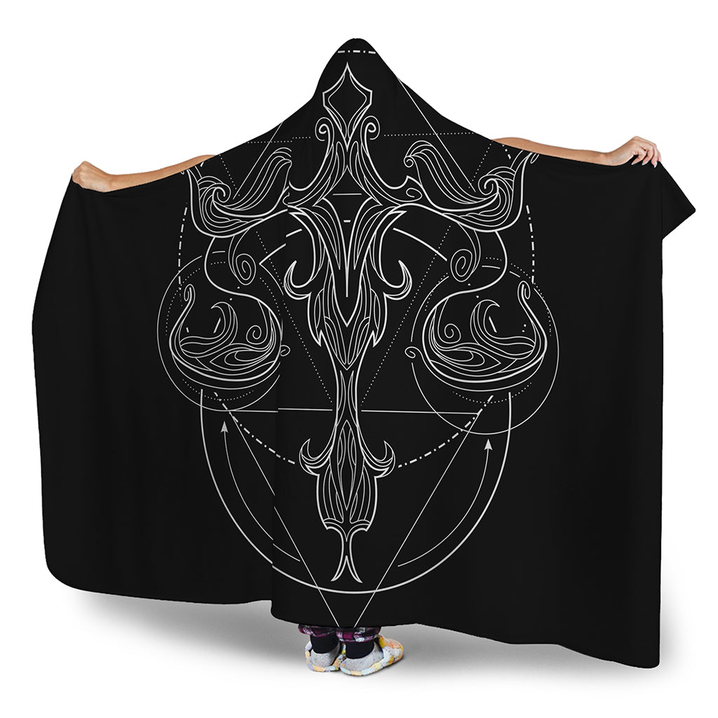 Black And White Libra Sign Print Hooded Blanket