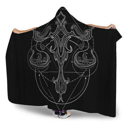 Black And White Libra Sign Print Hooded Blanket