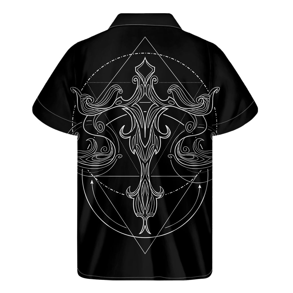 Black And White Libra Sign Print Men's Short Sleeve Shirt