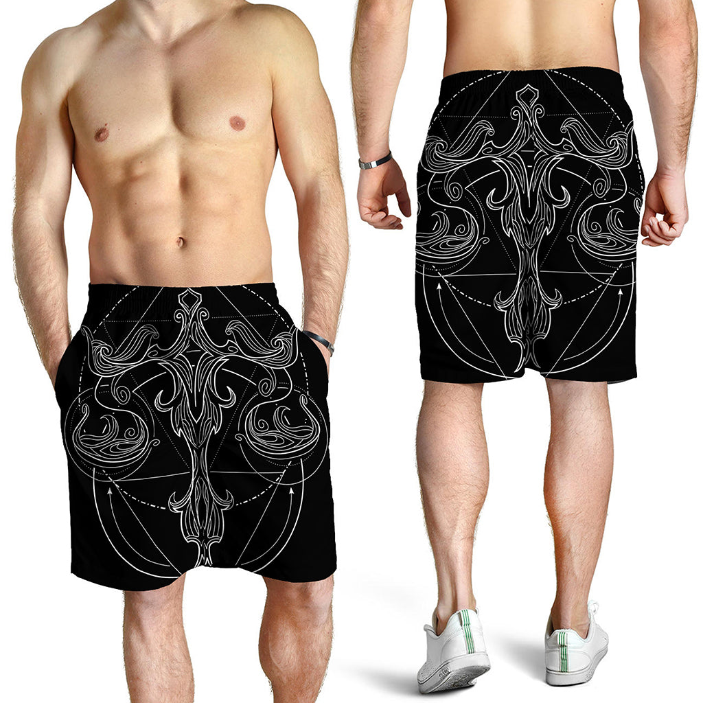 Black And White Libra Sign Print Men's Shorts
