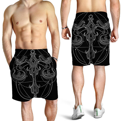 Black And White Libra Sign Print Men's Shorts