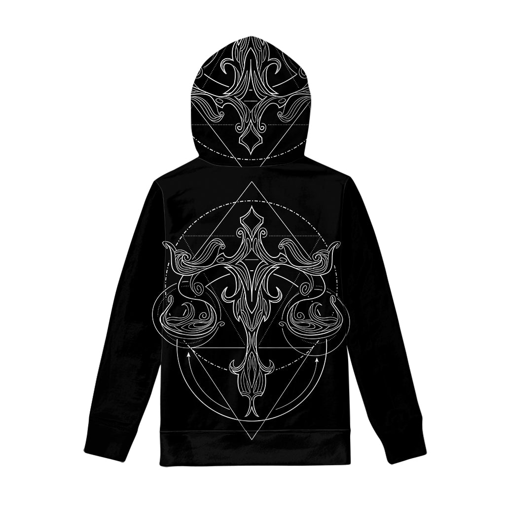 Black And White Libra Sign Print Pullover Hoodie