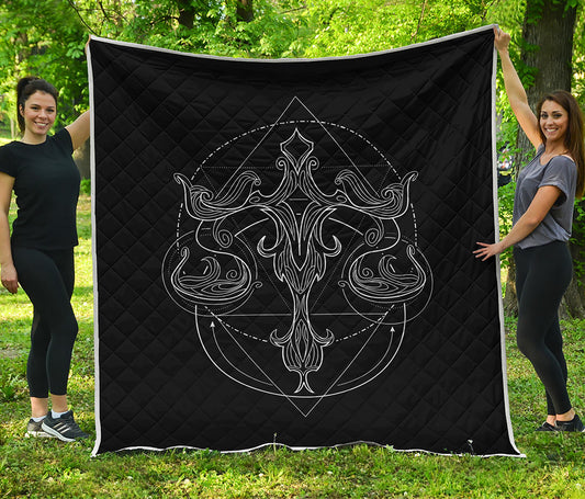Black And White Libra Sign Print Quilt