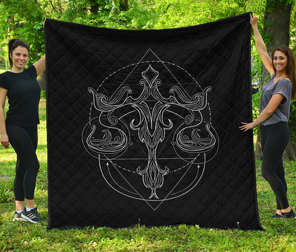 Black And White Libra Sign Print Quilt