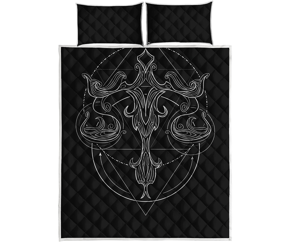 Black And White Libra Sign Print Quilt Bed Set
