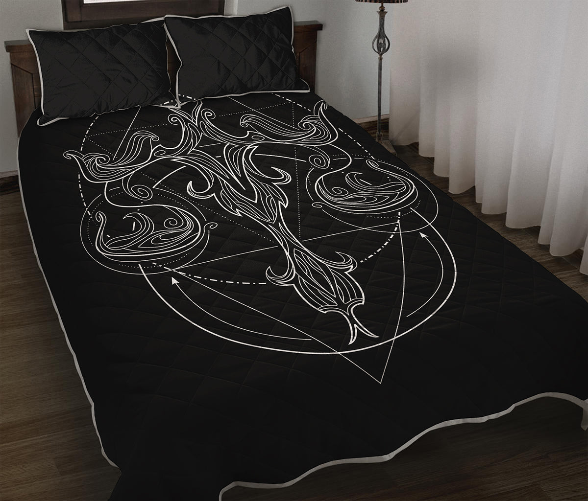 Black And White Libra Sign Print Quilt Bed Set
