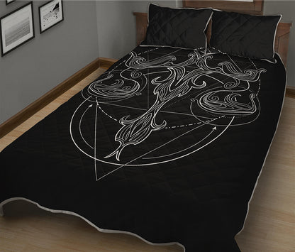 Black And White Libra Sign Print Quilt Bed Set