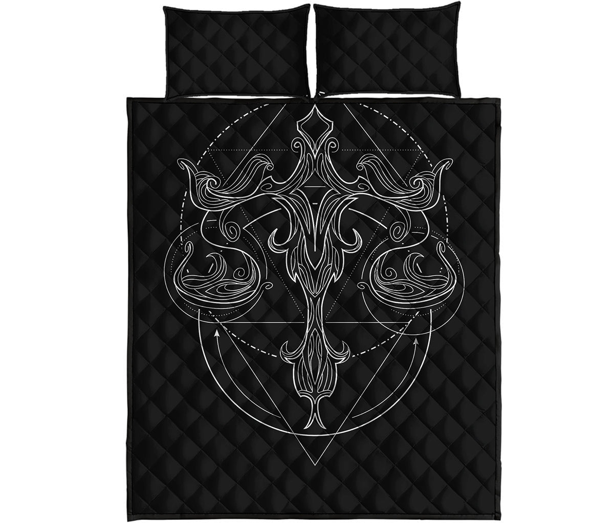 Black And White Libra Sign Print Quilt Bed Set