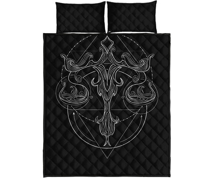 Black And White Libra Sign Print Quilt Bed Set
