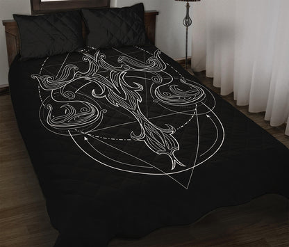 Black And White Libra Sign Print Quilt Bed Set