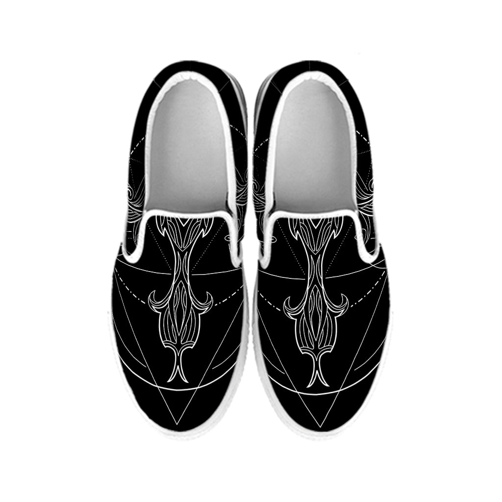 Black And White Libra Sign Print White Slip On Shoes