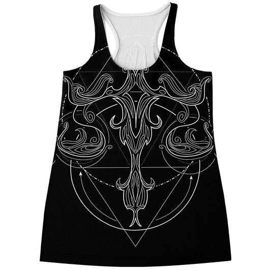 Black And White Libra Sign Print Women's Racerback Tank Top