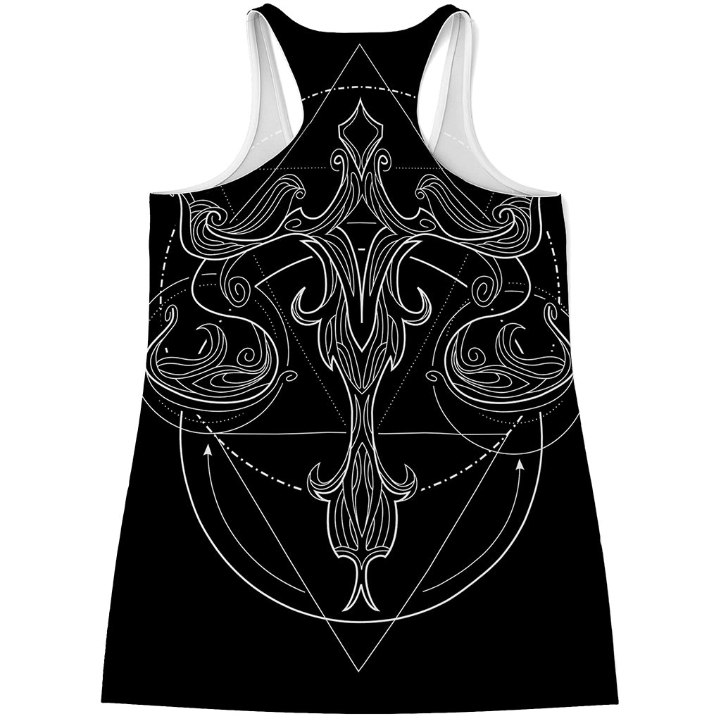 Black And White Libra Sign Print Women's Racerback Tank Top