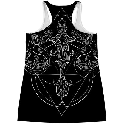 Black And White Libra Sign Print Women's Racerback Tank Top