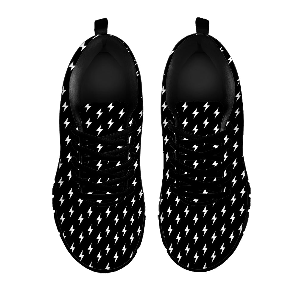 Black And White Lightning Pattern Print Black Sneakers