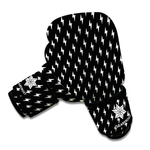 Black And White Lightning Pattern Print Boxing Gloves