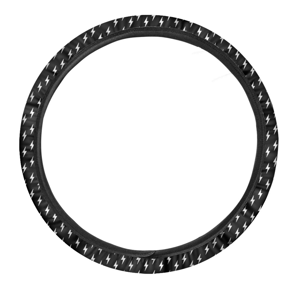 Black And White Lightning Pattern Print Car Steering Wheel Cover