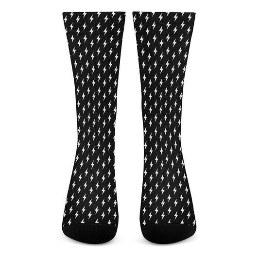 Black And White Lightning Pattern Print Crew Socks