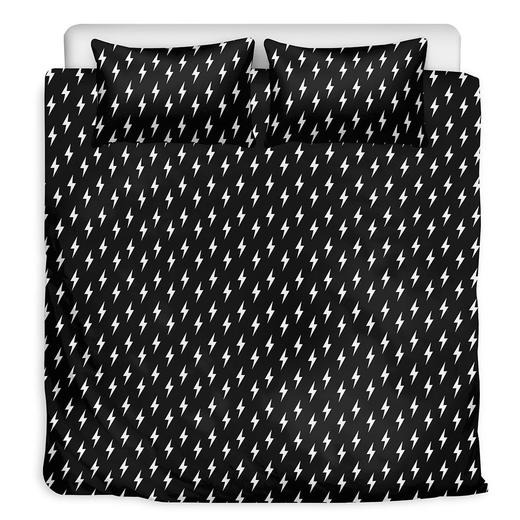 Black And White Lightning Pattern Print Duvet Cover Bedding Set