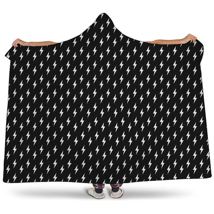 Black And White Lightning Pattern Print Hooded Blanket