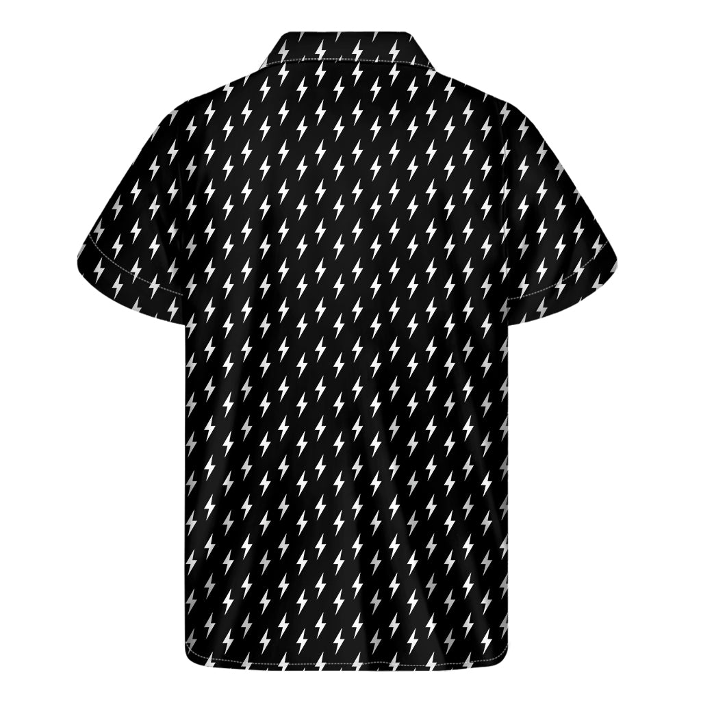 Black And White Lightning Pattern Print Men's Short Sleeve Shirt