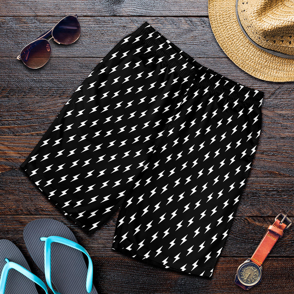 Black And White Lightning Pattern Print Men's Shorts