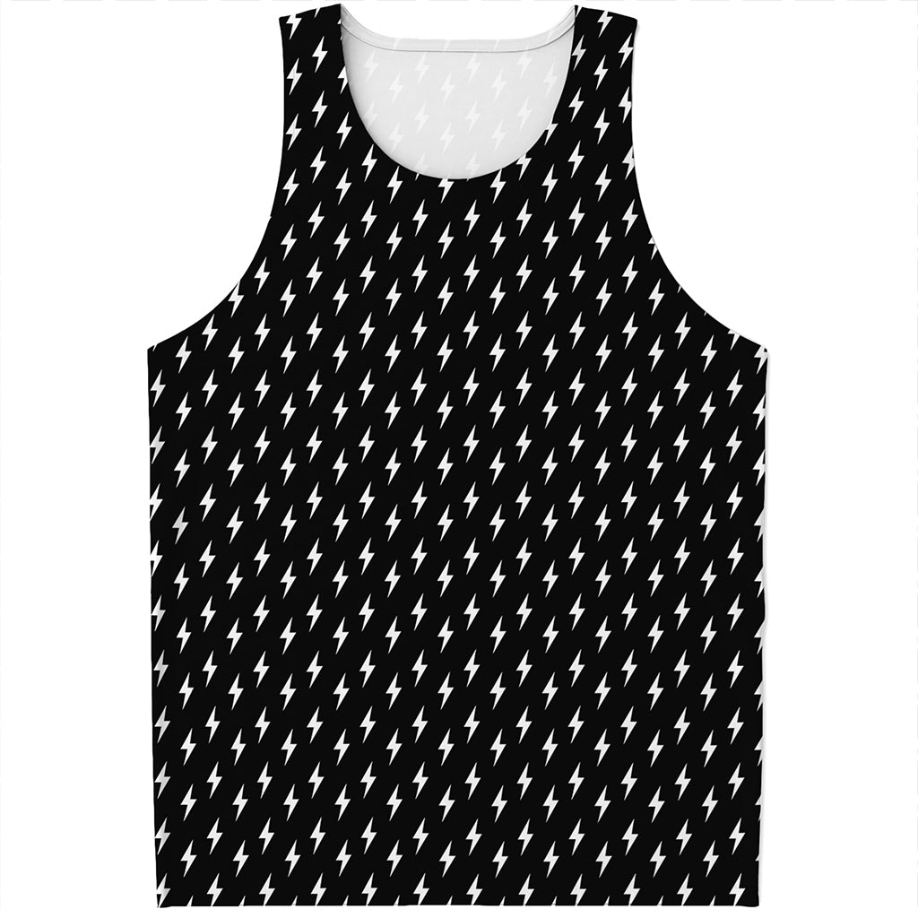 Black And White Lightning Pattern Print Men's Tank Top