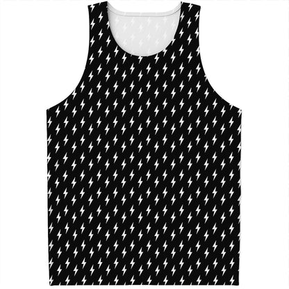 Black And White Lightning Pattern Print Men's Tank Top
