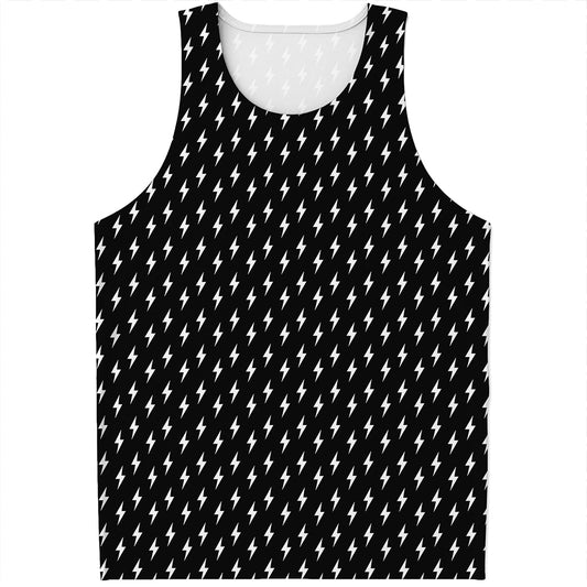 Black And White Lightning Pattern Print Men's Tank Top