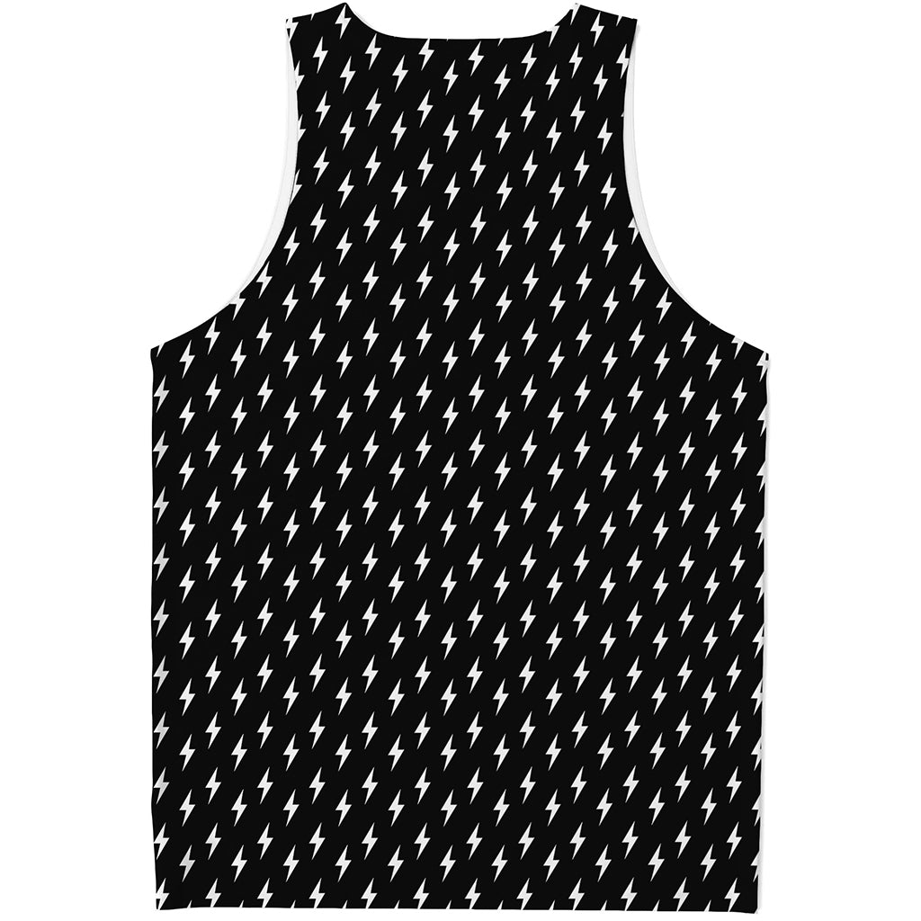 Black And White Lightning Pattern Print Men's Tank Top
