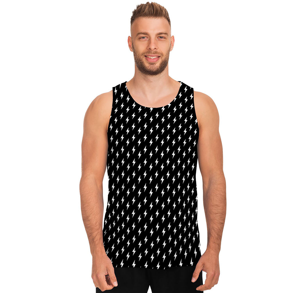 Black And White Lightning Pattern Print Men's Tank Top