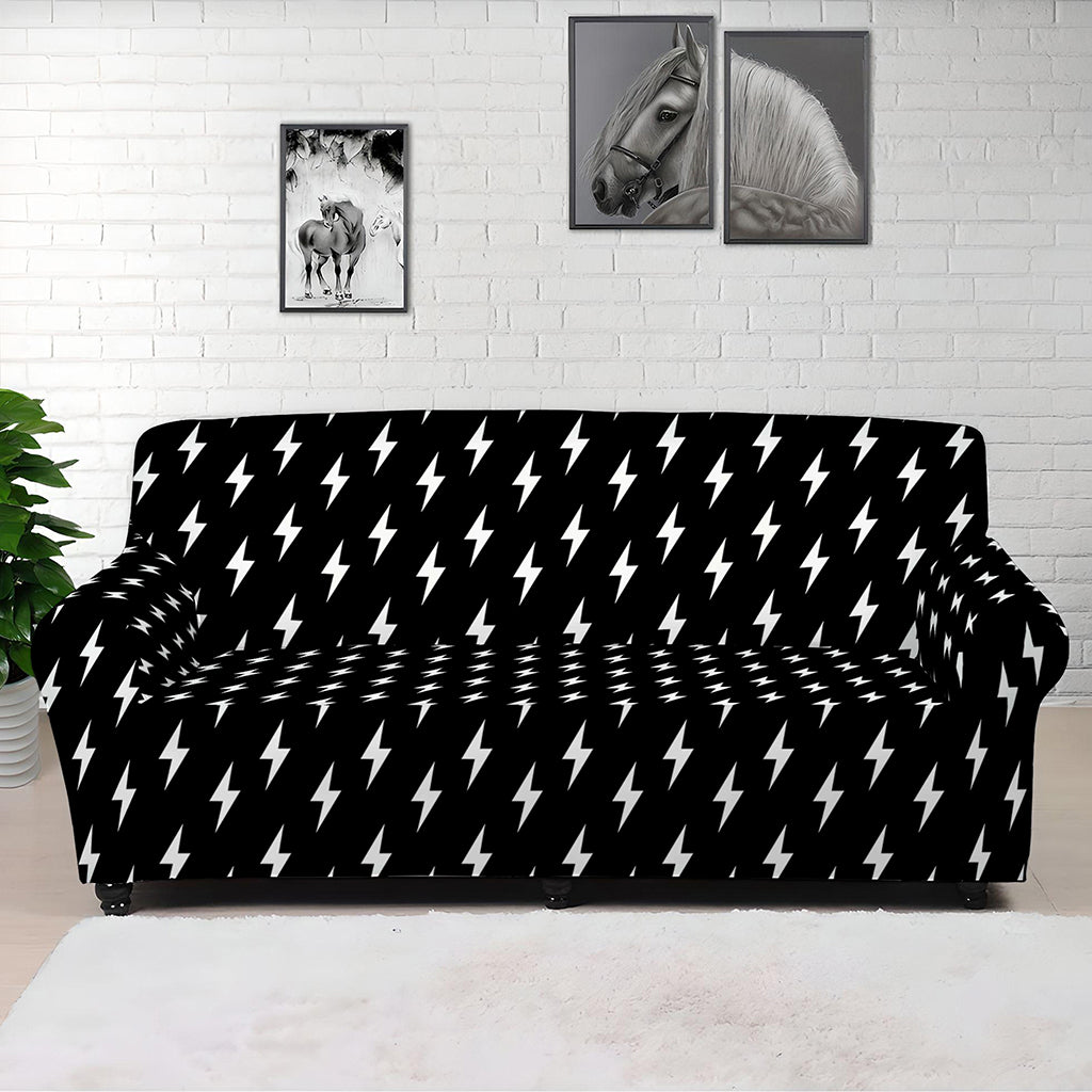 Black And White Lightning Pattern Print Sofa Cover