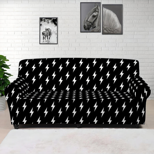 Black And White Lightning Pattern Print Sofa Cover