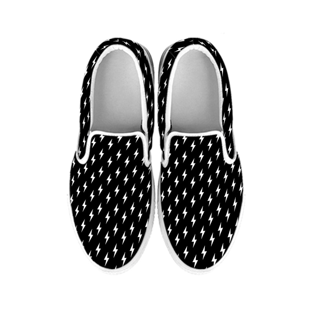 Black And White Lightning Pattern Print White Slip On Shoes